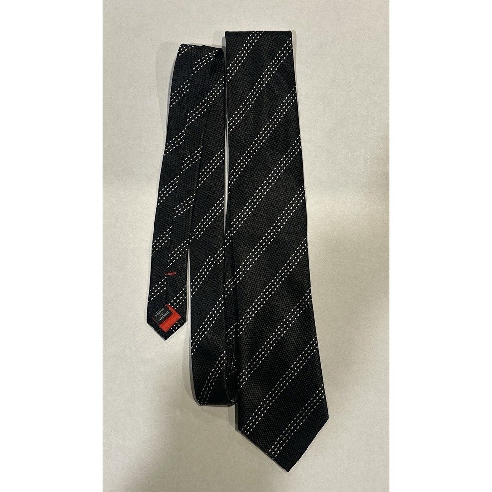 Oscar De La Renta Tie 100% Silk Striped Black White